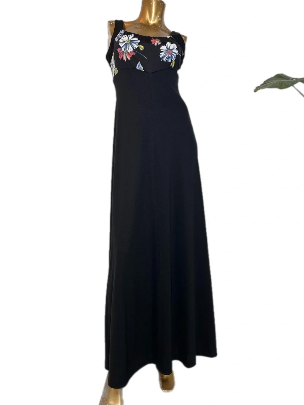 Vintage Jody of California Black Floral sleeveless Maxi Dress w/ bolero jacket